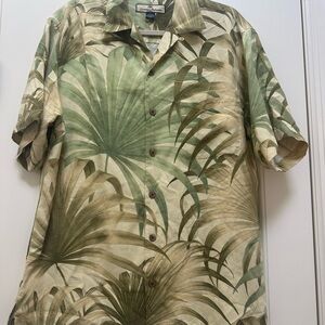 Tommy Bahama Tropical Palm Print Men's Short Sleeve 100% Silk Button-Up
